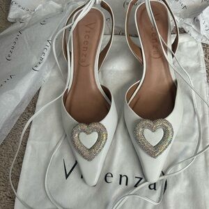White Heart Embellished kitten heels